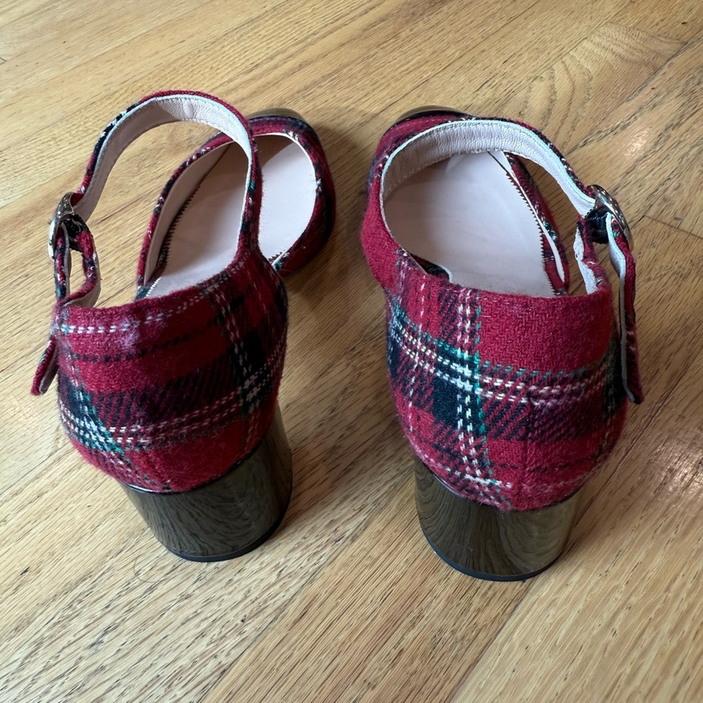 Millie ankle-strap heels in Good Tidings plaid size 9